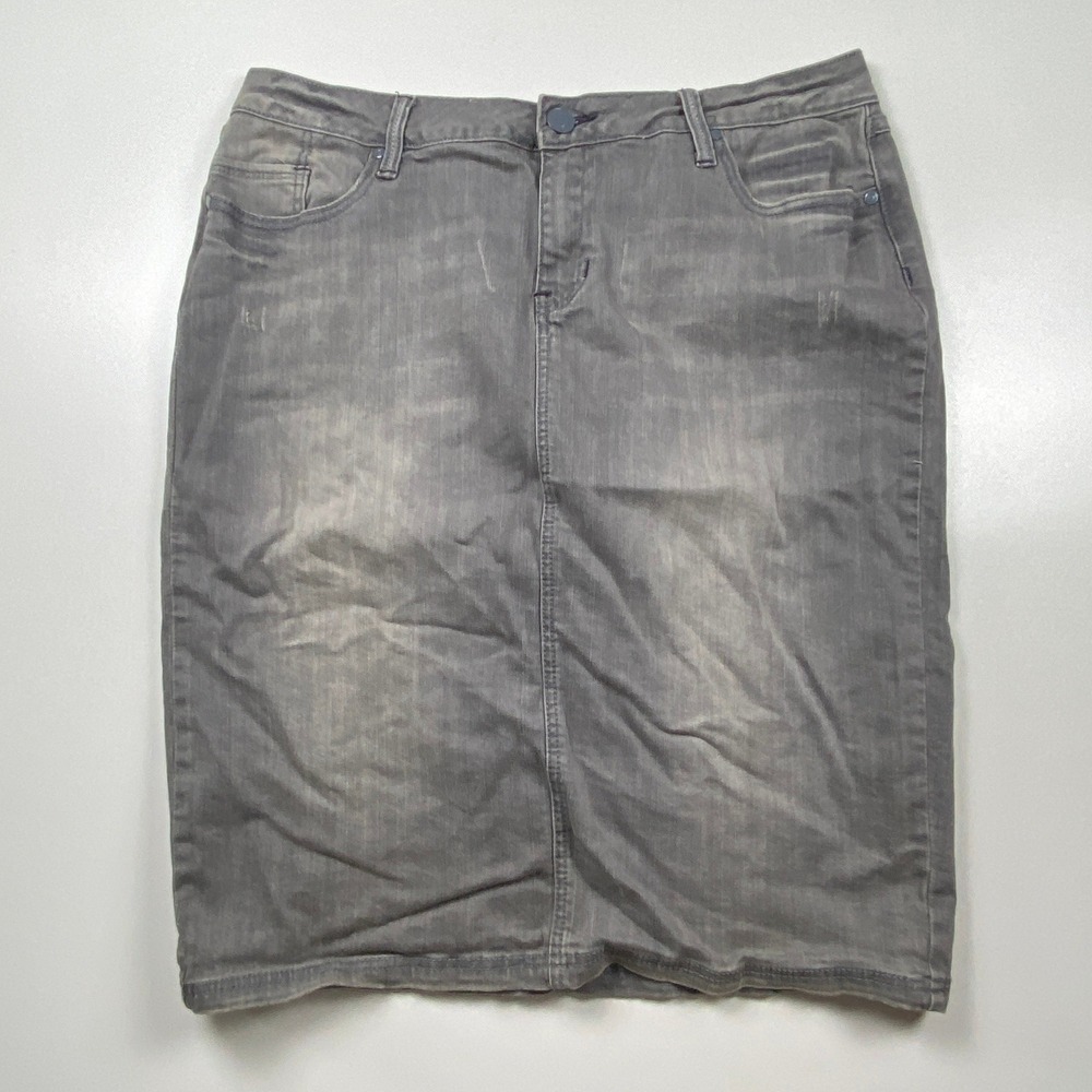 Lane Bryant Gray Denim Pencil Skirt Womens 16 Embroidered Back Pockets Stretch